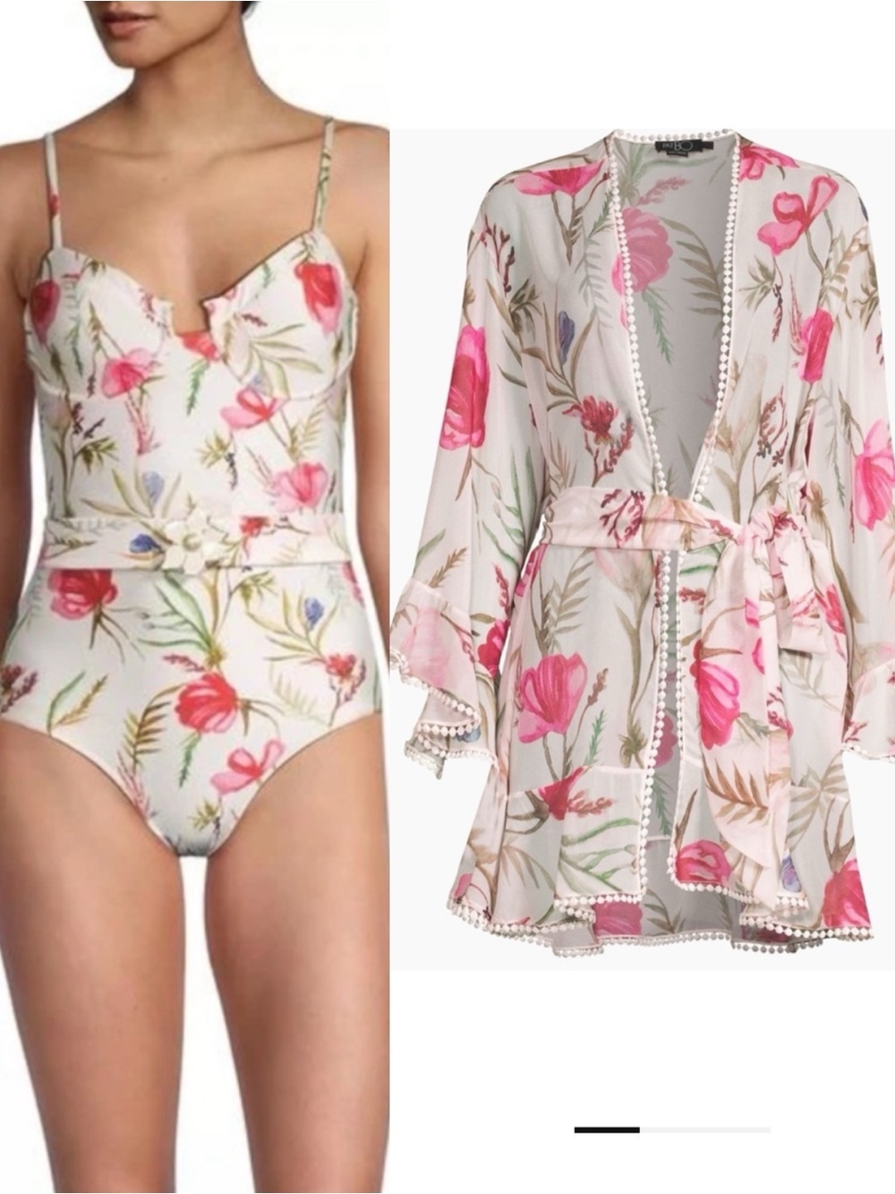 PatBO Viera Set One-Piece Swimsuit with Pink Floral & Green Leaf Print